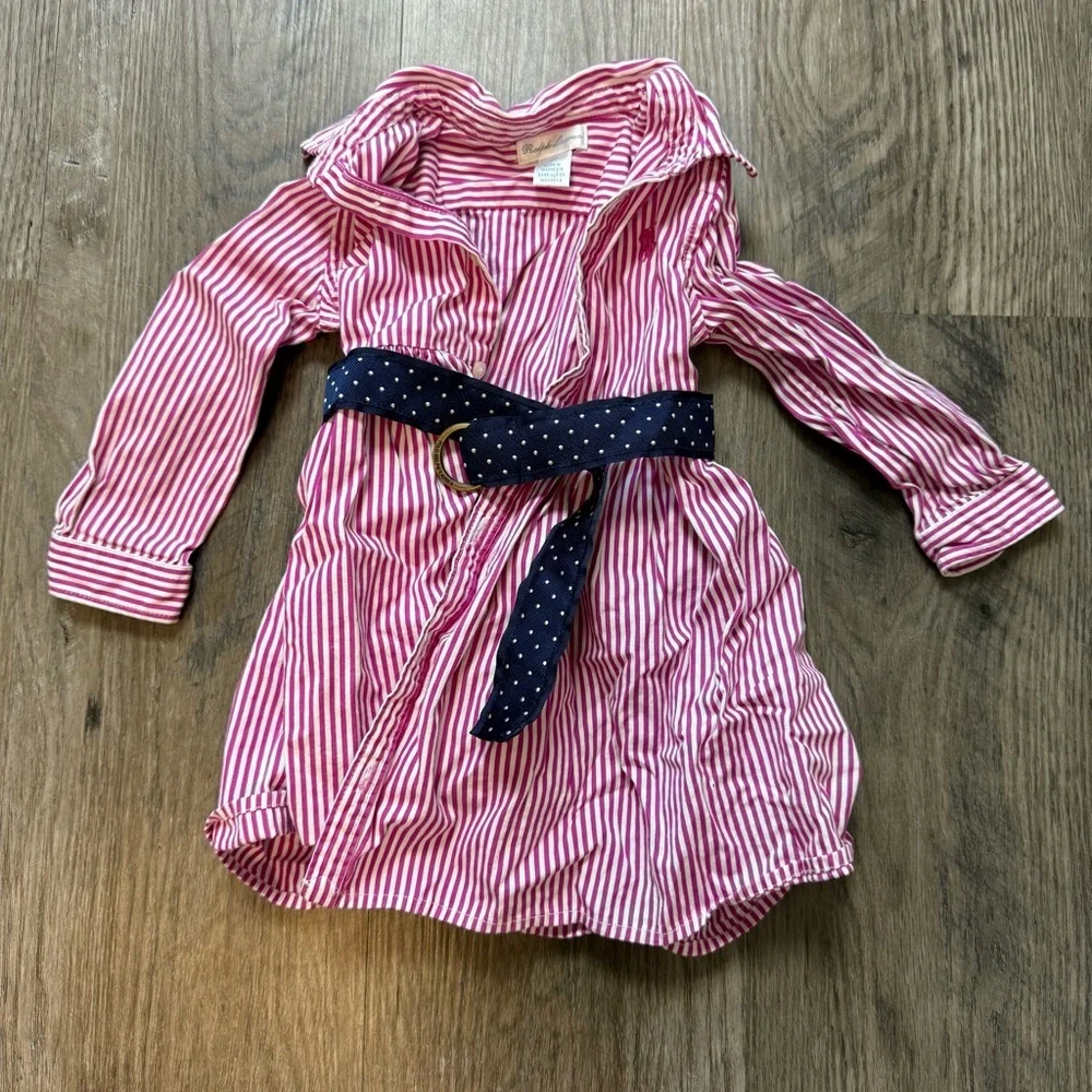 Ralph Lauren Pink Striped Dress with Navy Belt